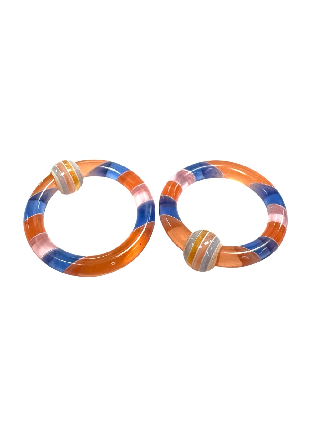 10g 12 Acrylic Captive Bead Rings Pair  MultiColor Striped Piercing Jewelry